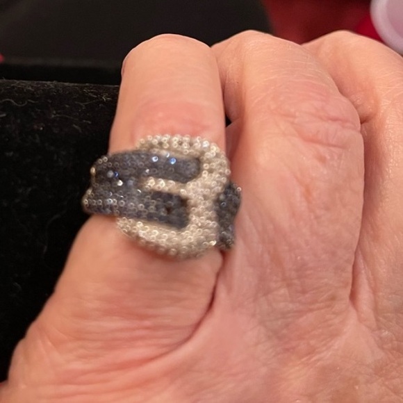 Suzy Levian 18K / Sterling Silver 2.02 CWTw Saphire Buckle Ring w Diamond accent - Picture 3 of 13